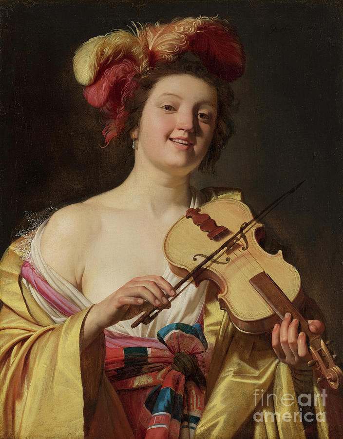 Feather Painting - The Violin Player, 1626 by Gerrit Van Honthorst