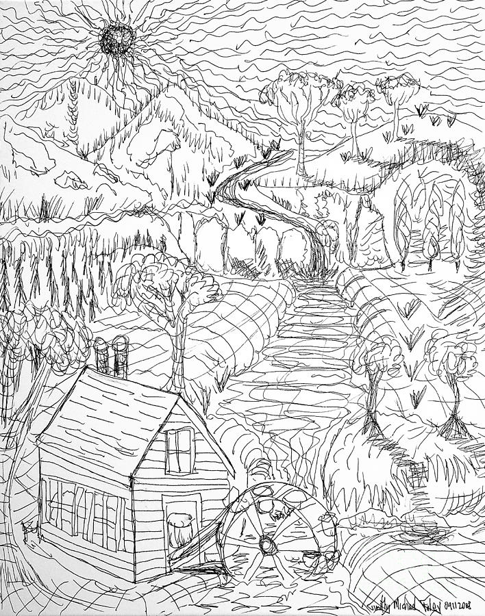 The Water Wheel Drawing