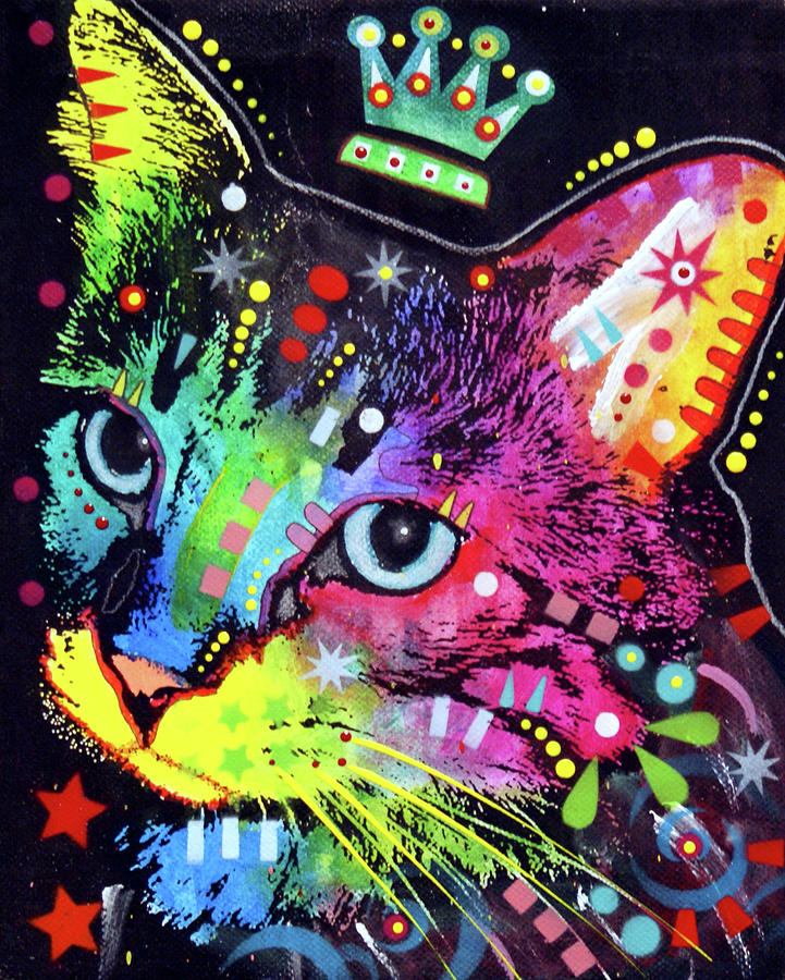 Animal Mixed Media - Thinking Cat Crowned #1 by Dean Russo