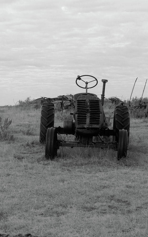 This old tractor BW Photograph by Cathy Anderson