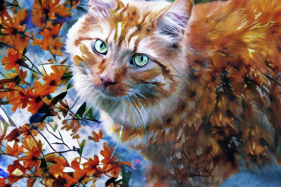 Those Eyes - Orange Cat Digital Art by Peggy Collins