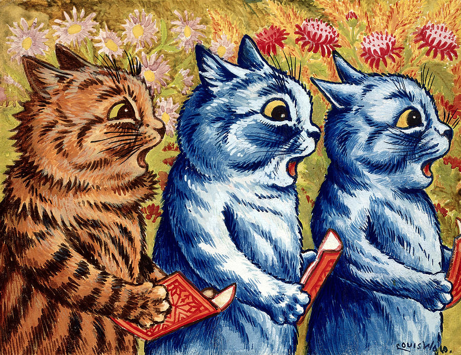Three cats Singing Painting by Louis Wain