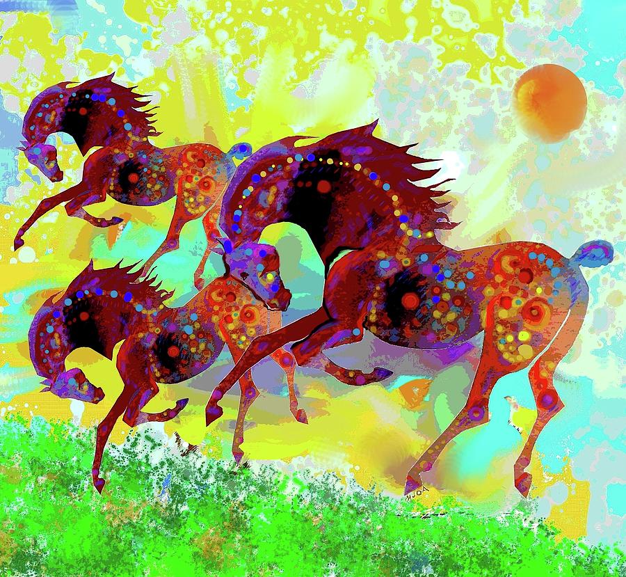 Three horses #1 Mixed Media by Mary Armstrong