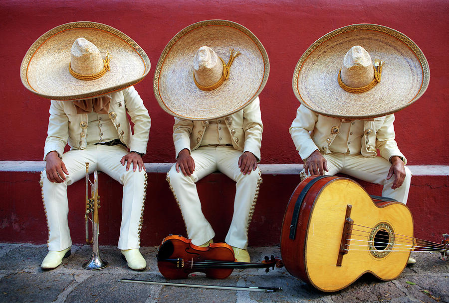 Three Mariachis On An Orange Wall Photograph by Holly Wilmeth Three Mariachis On An Orange Wall Photograph by Holly Wilmeth