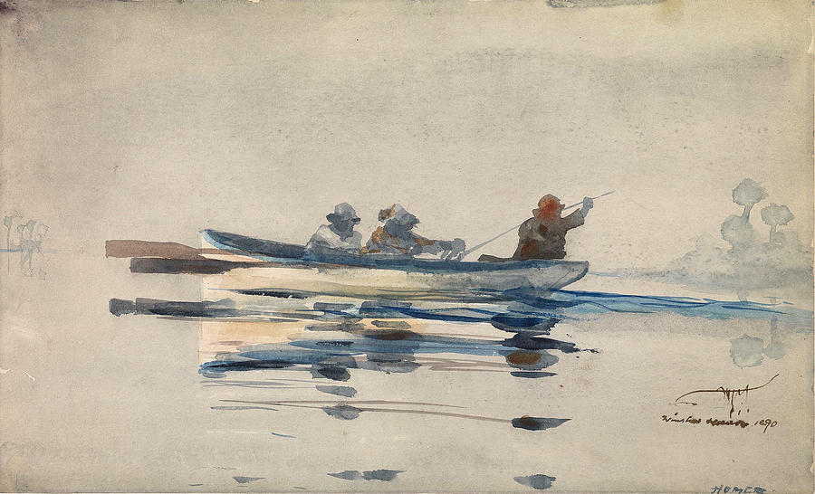 Three Men in a Boat Drawing by Winslow Homer