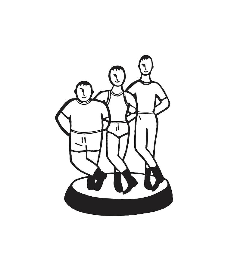 Black And White Drawing - Three Men on a Dias all in Underwear #1 by CSA Images