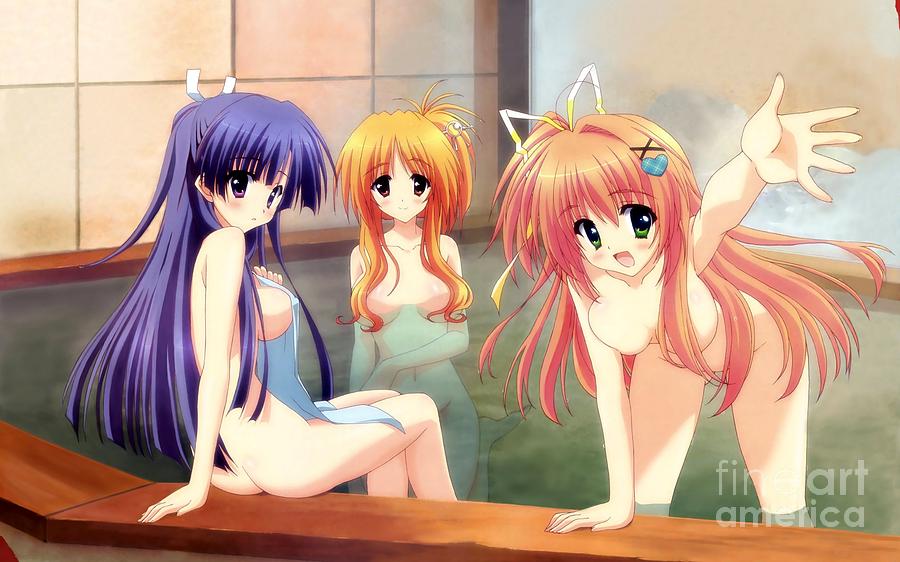 Three Naked Hentai Girls In Bathhouse Ultra Hd Drawing