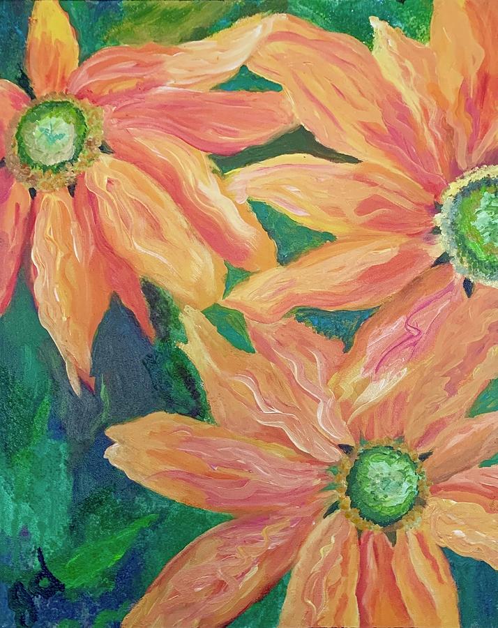 Three Orange Flowers #2 Painting by Judy Dimentberg