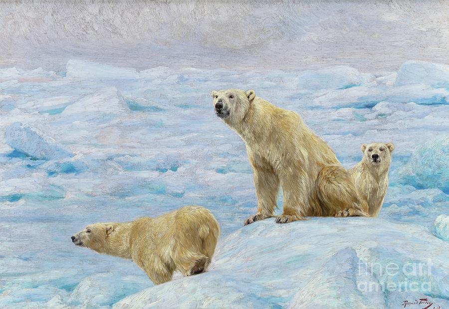 Three Polar Bears Painting by Peter Ogden