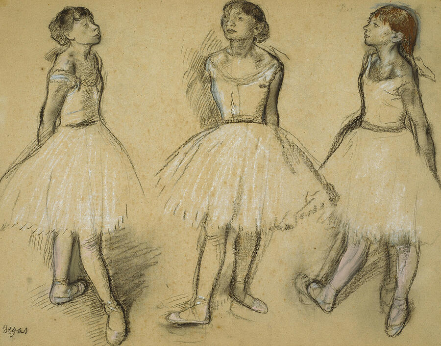 Three Studies of a Dancer in Fourth Position, from 1879-1880 Drawing by Edgar Degas