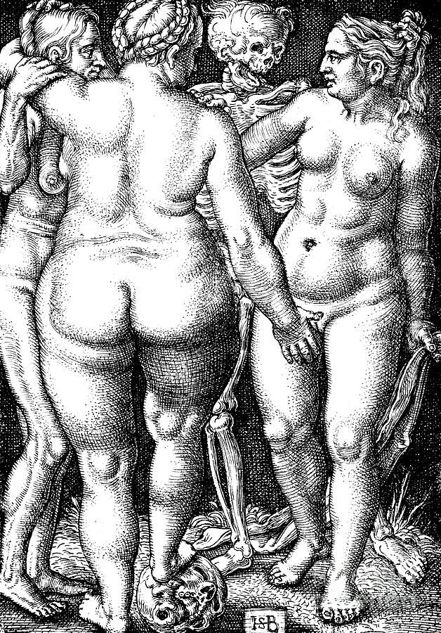 Three women and Dead Drawing by Hans Sebald Beham