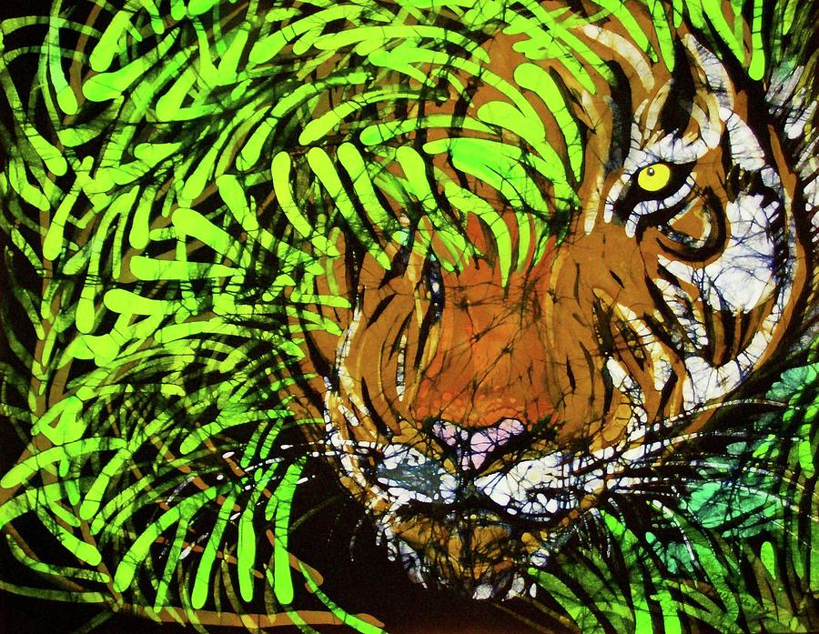 Tiger in Bamboo Tapestry - Textile by Kay Shaffer