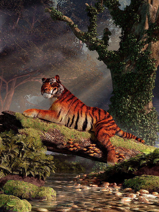 Wildlife Painting - Tiger On A Log #1 by Daniel Eskridge