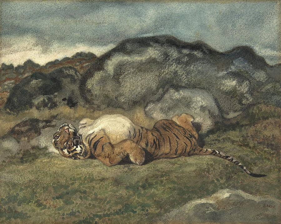Paris Painting - Tiger Rolling on Its Back. #1 by Antoine-Louis Barye