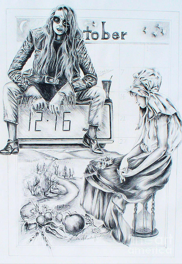 Time Between Women Drawing by Linda Shackelford