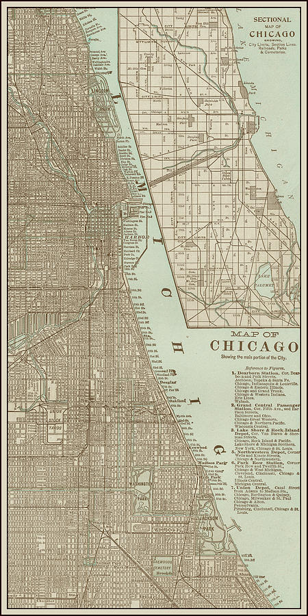 Map Painting - Tinted Map Of Chicago #1 by Vision Studio