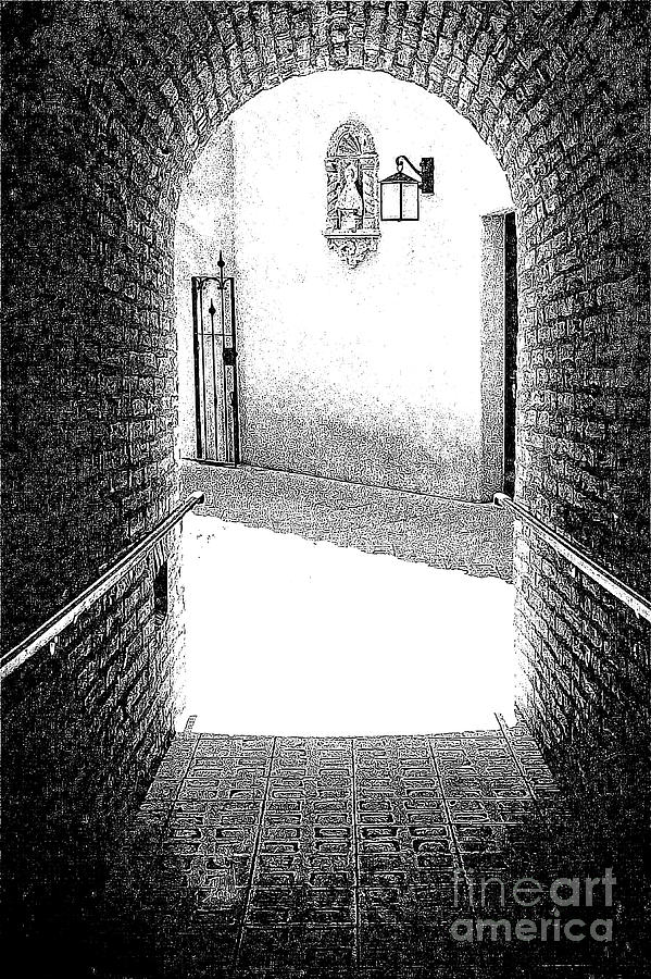 Tlaquepaque Arch Black and White 300 #1 Drawing by Sharon Williams Eng