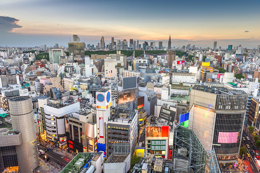 Architecture Photograph - Tokyo, Japan City Skyline Over Shibuya #1 by Sean Pavone