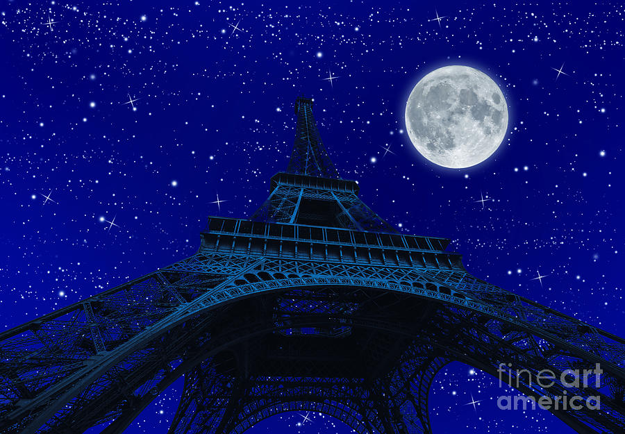 Tour Eiffel at night with fullmoon #1 Photograph by Benny Marty