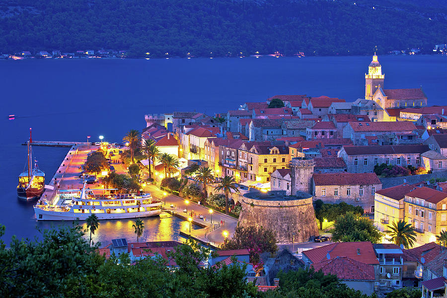 Town of Korcula panoramic evening view #1 Photograph by Brch Photography