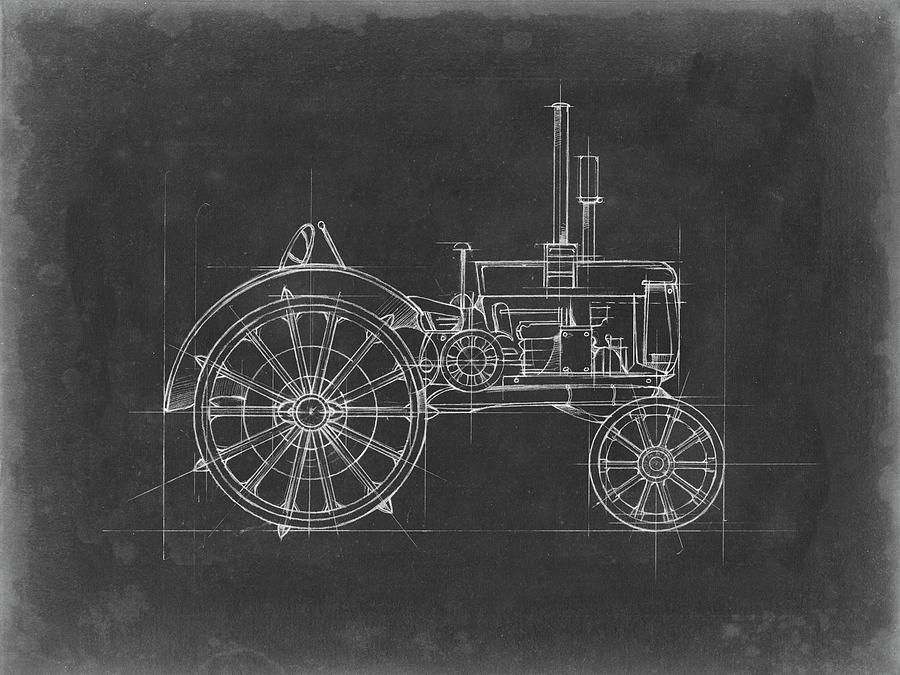 Transportation Painting - Tractor Blueprint II by Ethan Harper