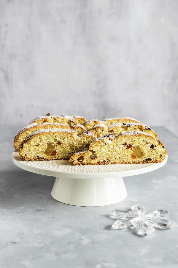 Traditional Christmas Stollen Cake With Marzipan And Candied Fruit #1 Photograph by Alla Machutt
