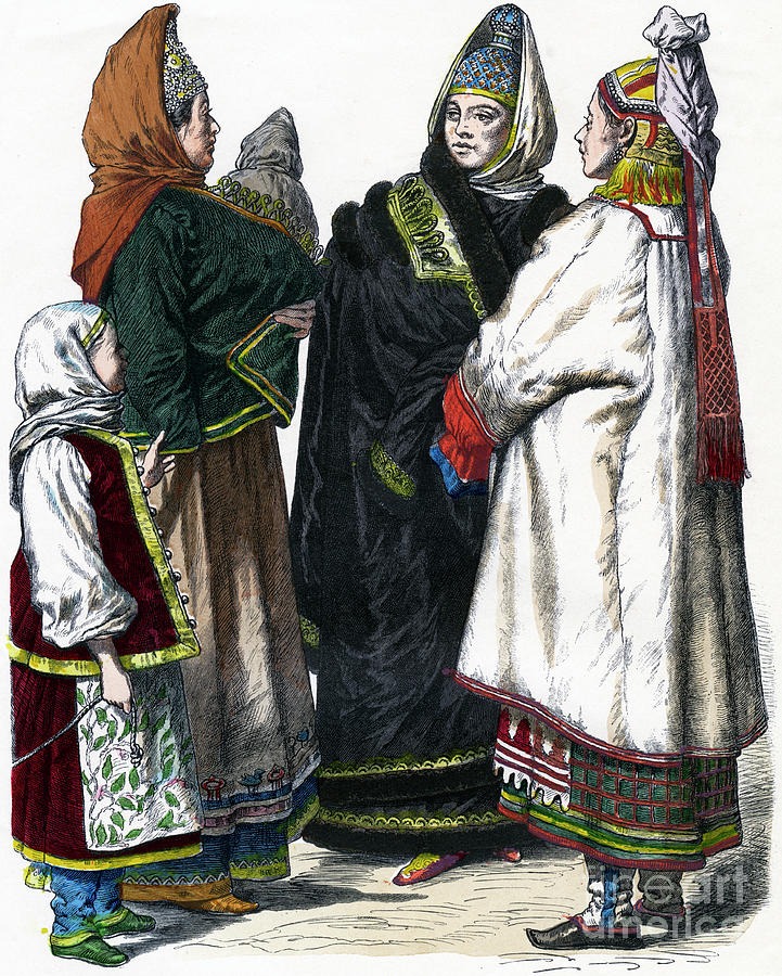 Traditional Russian Costume, C1850 #1 Drawing by Print Collector