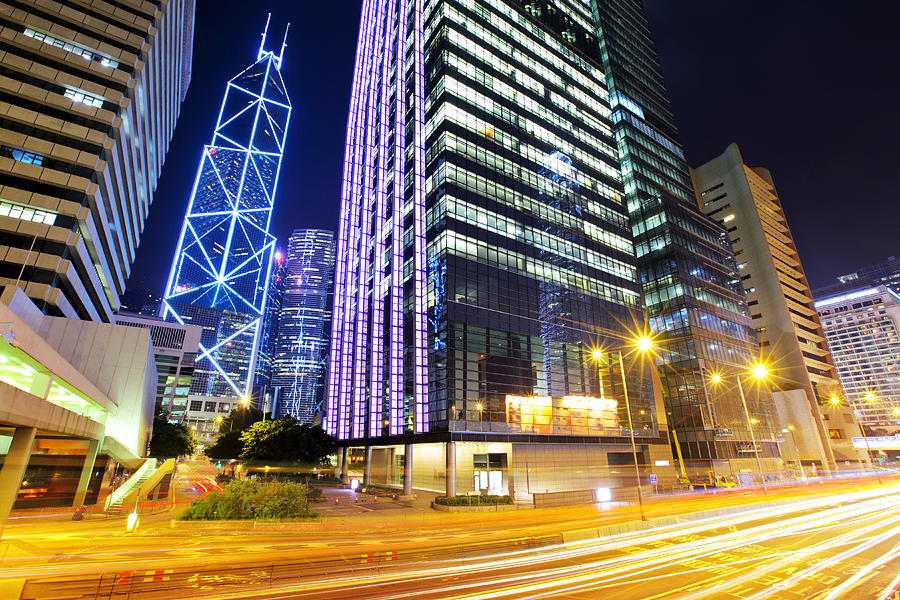 Rush Hour Movie Photograph - Traffic In Hong Kong At Night #1 by Ngkaki