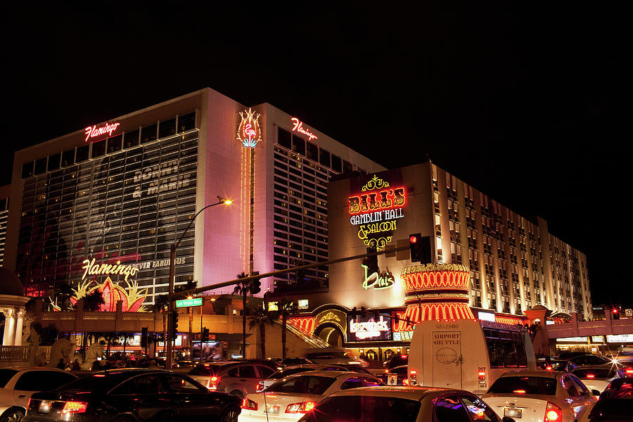 Rush Hour Movie Digital Art - Traffic Moving Past Stores And Casinos On The Las Vegas Strip, Las Vegas, Nevada, Usa #1 by Joho