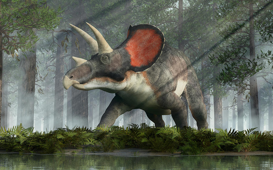 Triceratops in a Forest #2 Digital Art by Daniel Eskridge