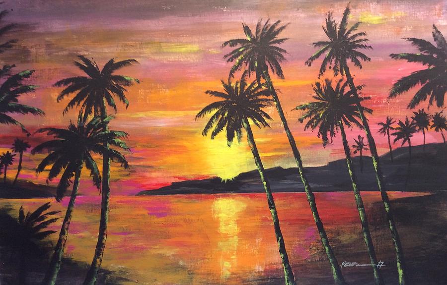 tropical beach sunset painting