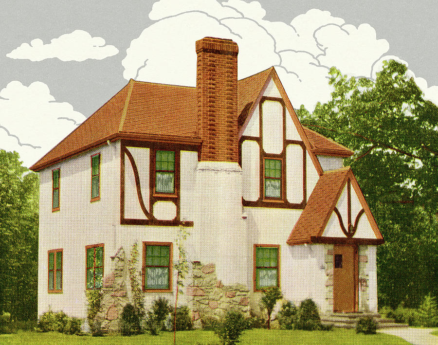 Architecture Drawing - Tudor Style House #1 by CSA Images