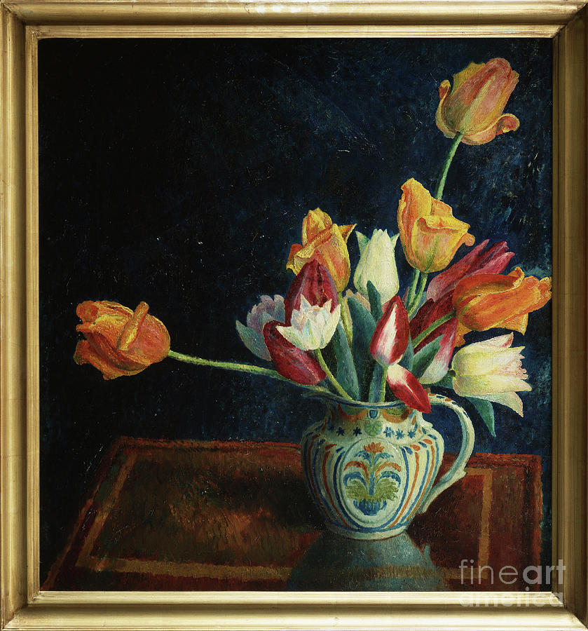 Tulips In A Staffordshire Jug Painting by Dora Carrington