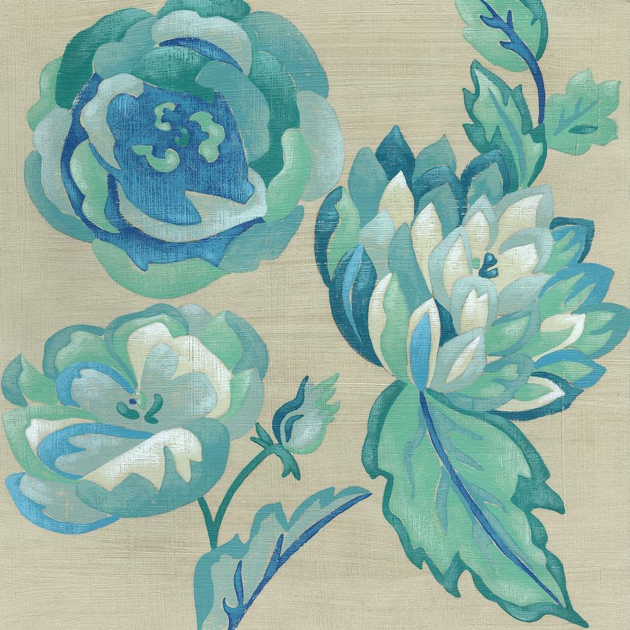 Flower Painting - Turquoise Chintz II #1 by Chariklia Zarris