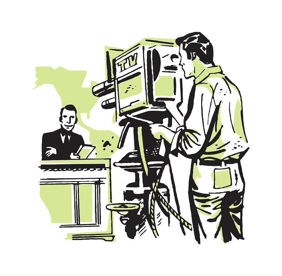 Vintage Drawing - TV Cameraman Recording News Broadcast #1 by CSA Images