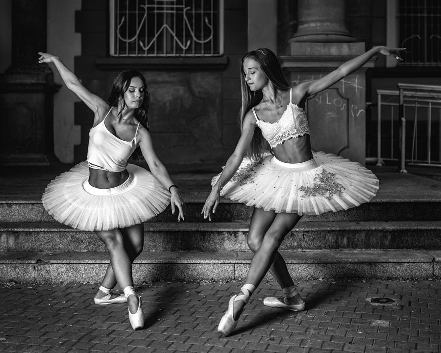 Two Ballerinas Bw #1 Photograph by Vasil Nanev