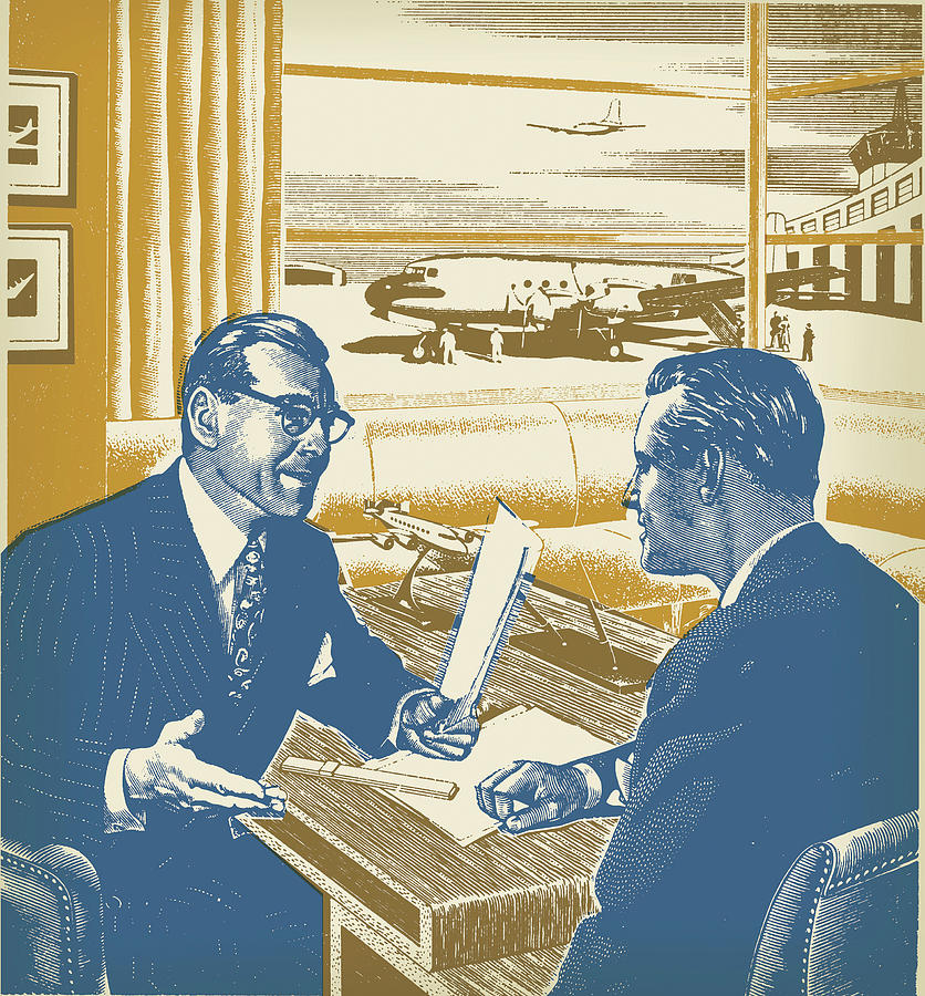 Vintage Drawing - Two Businessmen Meeting #1 by CSA Images