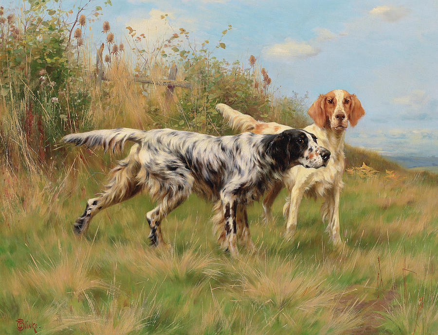 Two English setters  Painting by Thomas Blinks