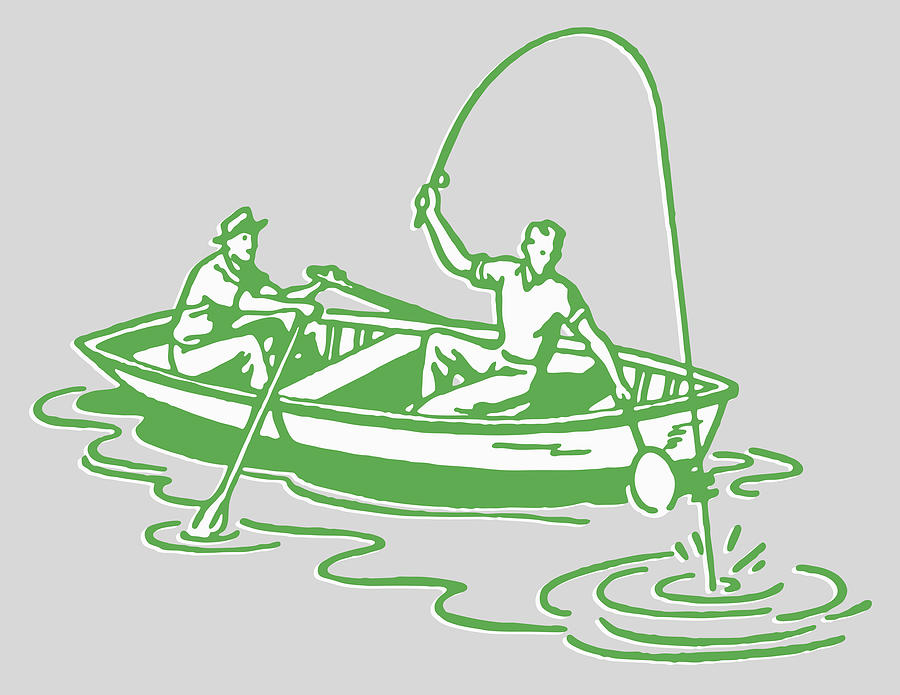 Fish Drawing - Two Men Fishing in Canoe #1 by CSA Images