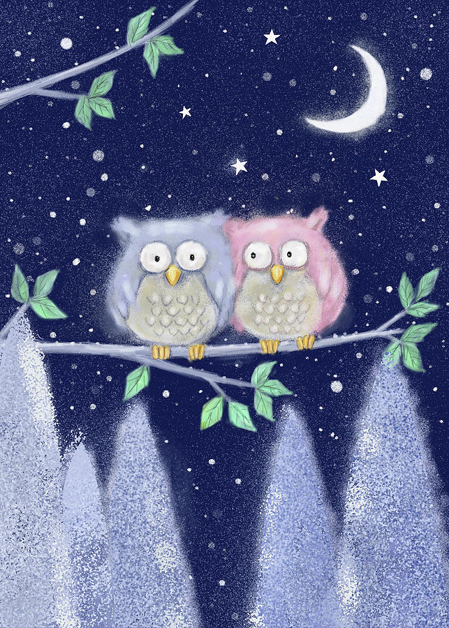Owl Mixed Media - Two Owls #1 by Makiko