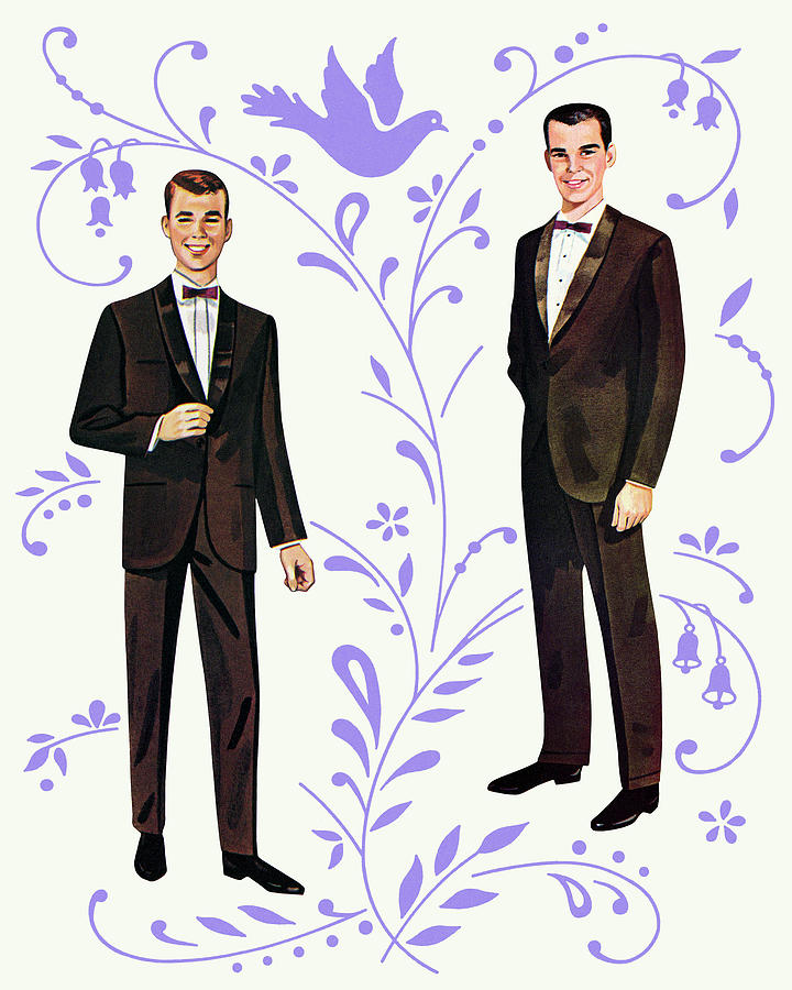 Vintage Drawing - Two Paper Doll Men #1 by CSA Images