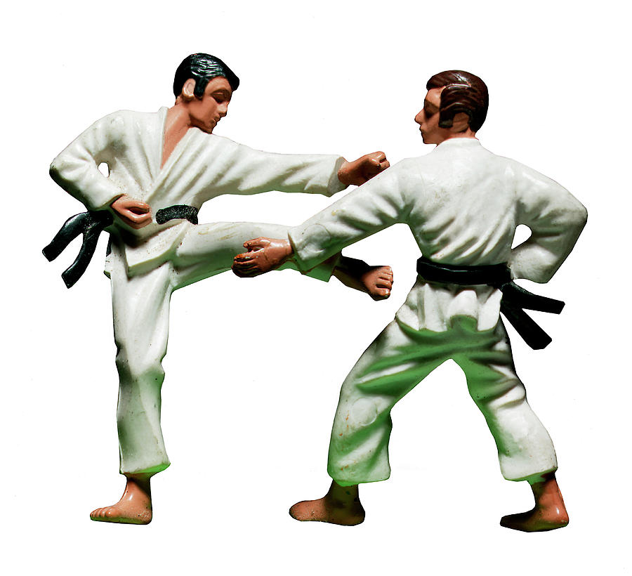 Sports Drawing - Two People Practicing Karate #1 by CSA Images