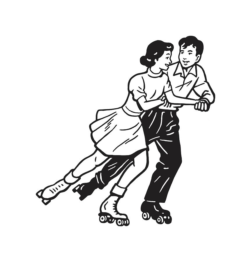 Two People Roller Skating Drawing by CSA Images Fine Art America