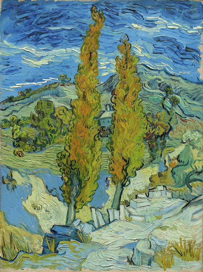 Two Poplars In The Alpilles Near Saint-remy Painting by Vincent Van Gogh