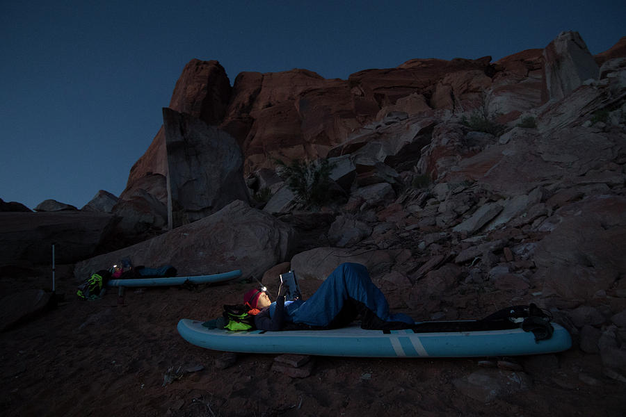 Desert Photograph - Two Women Camping Under Night Sky #1 by Suzanne Stroeer