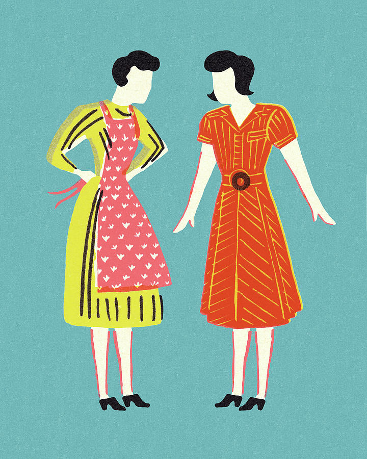 Vintage Drawing - Two Women Wearing Dresses #1 by CSA Images