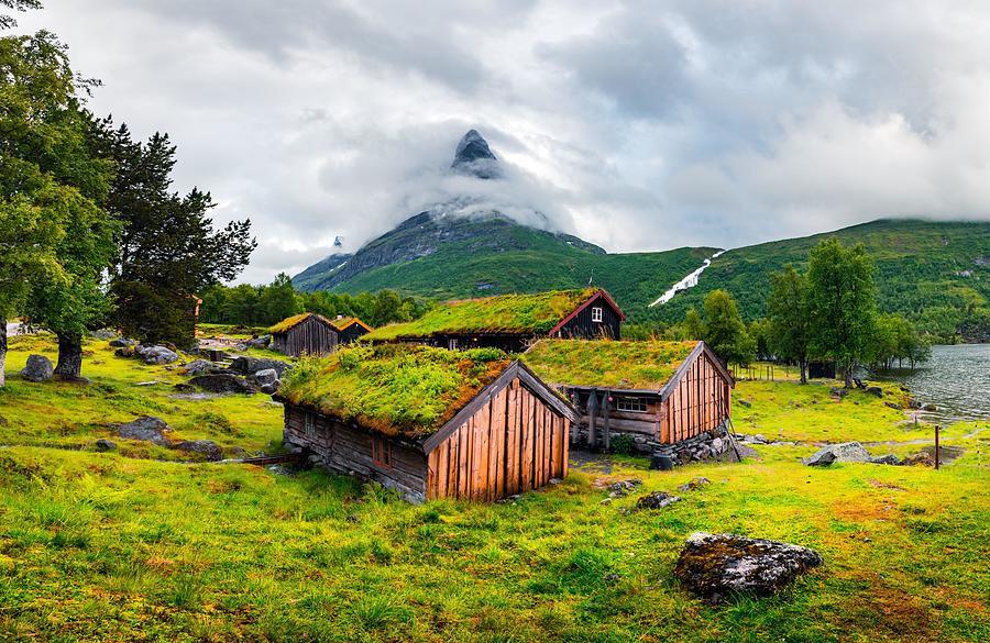 Nature Photograph - Typical Norwegian Old Wooden Houses #1 by Ivan Kmit