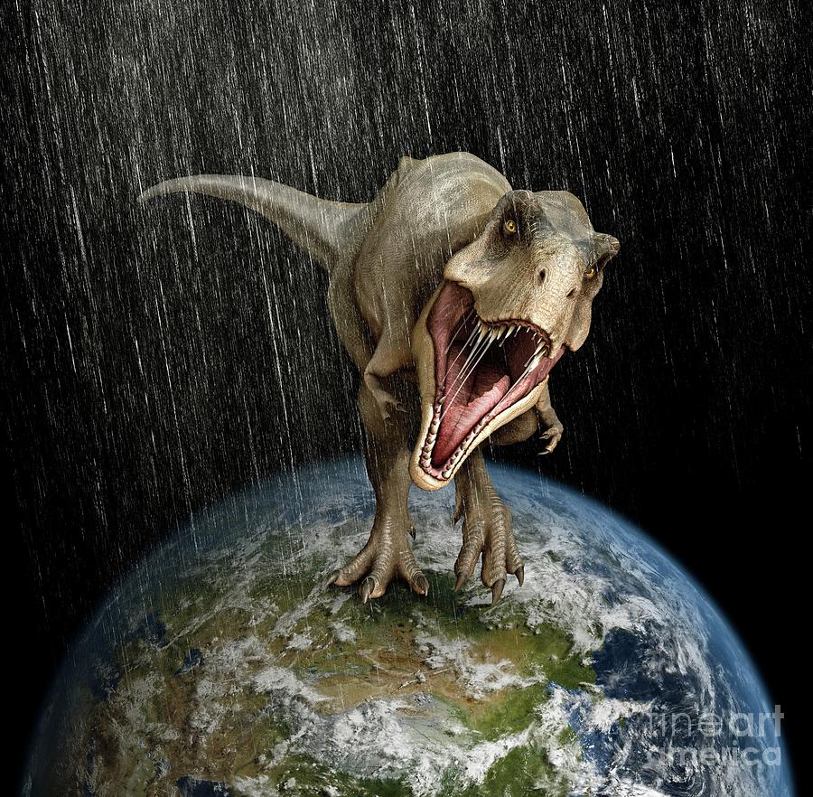 Tyrannosaurus Dinosaur On Earth Globe #1 Photograph by Mikkel Juul Jensen / Science Photo Library