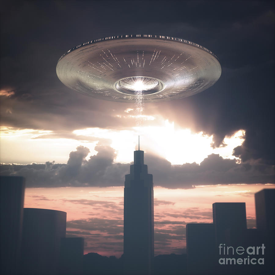 Ufo Above Skyscraper #1 Photograph by Ktsdesign/science Photo Library