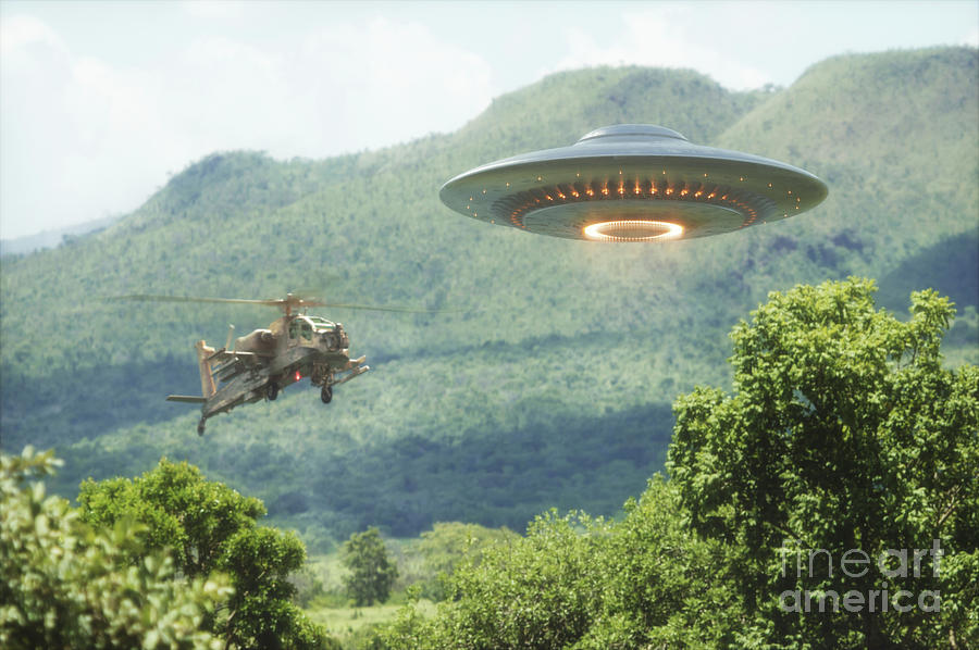 Ufo And Helicopter #1 Photograph by Ktsdesign/science Photo Library